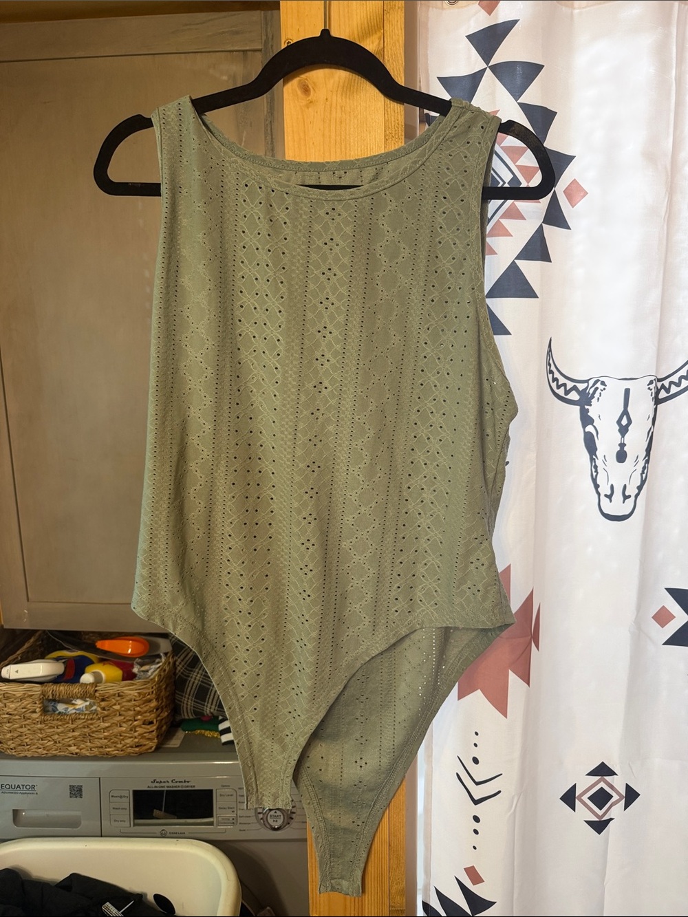 Womens Olive Green Eyelet One-Piece Bodysuit